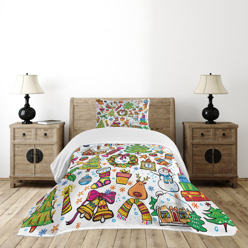 Twin White Quilted Kids Bedspread Set with Pillow Sham