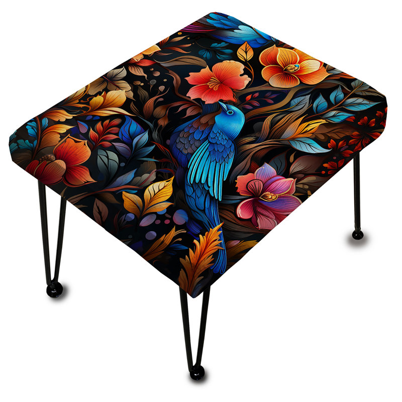 Vibrant Bird Floral Mosaic - Floral Rectangle Ottoman