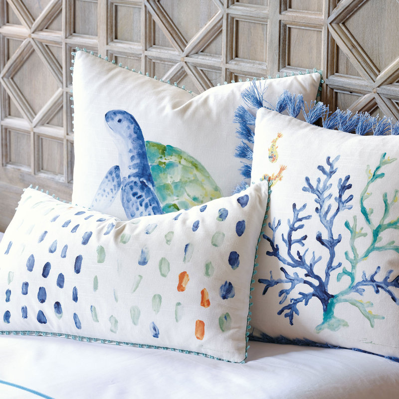 Castaway Handpainted Turtle Decorative Pillow