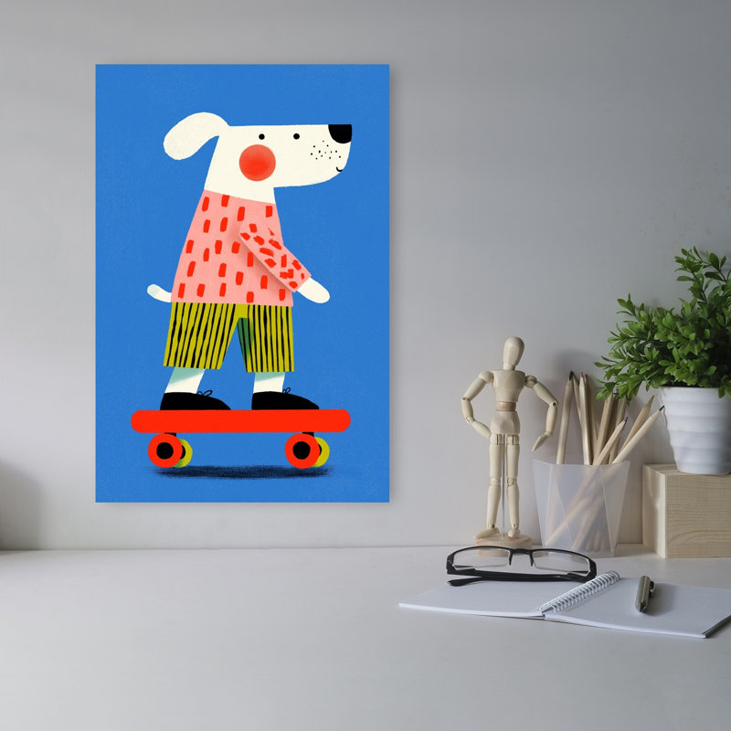 «Skating Dog Modern Playful Dog», reproduction d'art murale, H 18 po x l 12 po