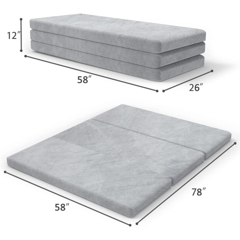 Tri Folding Mattress Foam Topper 4" Thickness Floor Cot Mattress, Guset Bed With Removable&Machine Washable Cover And Lining, Certipur-US Certified 75 Inch