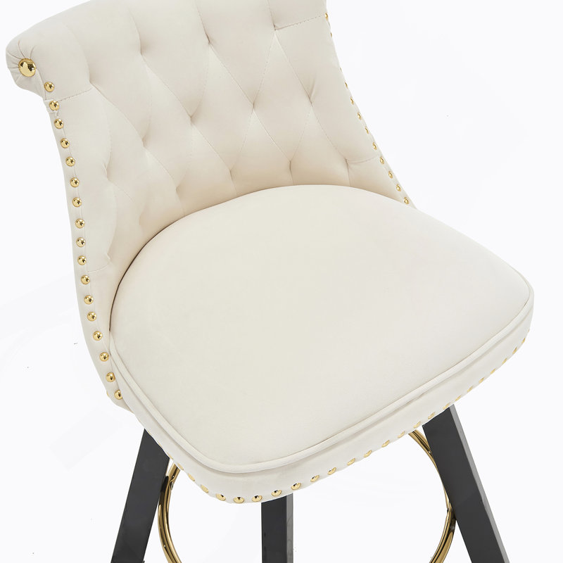 Set of 2,Back pull point design, velvet material, 360 degree rotation, back pull loop detachable design, rivet decoration, square foot wooden bar chair