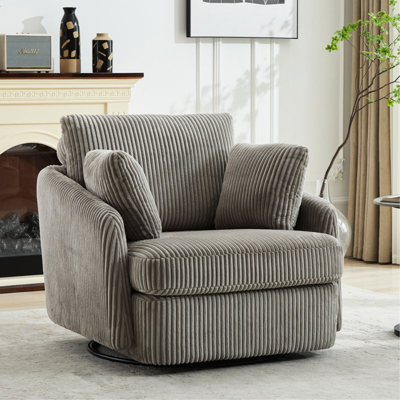 Fauteuil pivotant gris en velours côtelé pour le confort - Hauteur du produit: 35,5 po, fauteuil d'appoint élégant, profondeur: 40,52 po