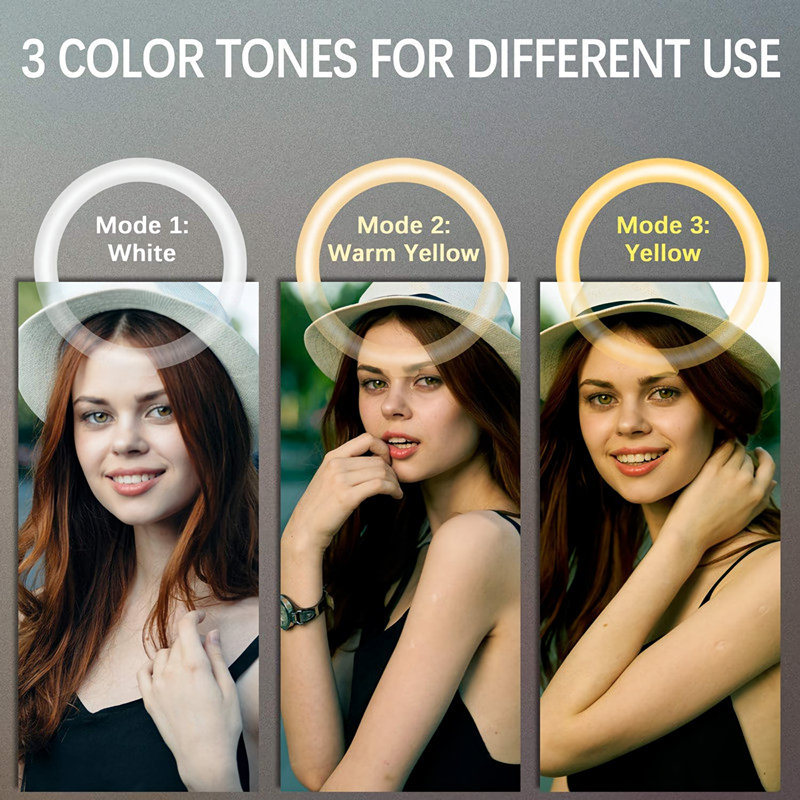 Anneau lumineux 10 "à DEL avec trépied et support pour téléphone portable à intensité variable 3 couleurs