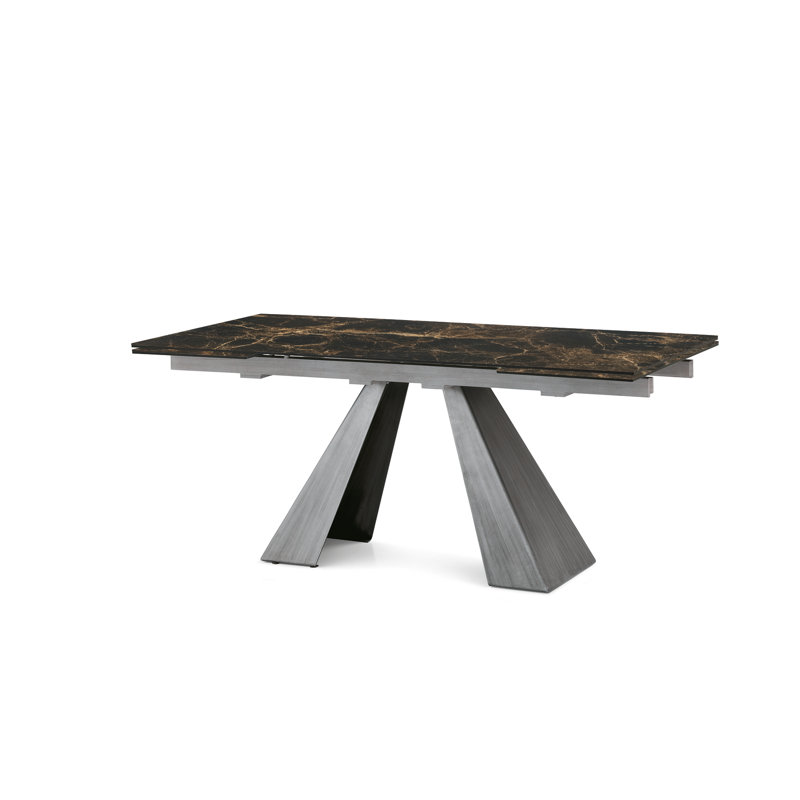 Desiderato Stone Dining Table, Emperador Marble, Brushed Silver