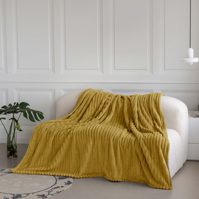 Rehana Snug Soft Chunky Ribbed Cord Plush Throw Blanket, W200 x L240cm, Ochre