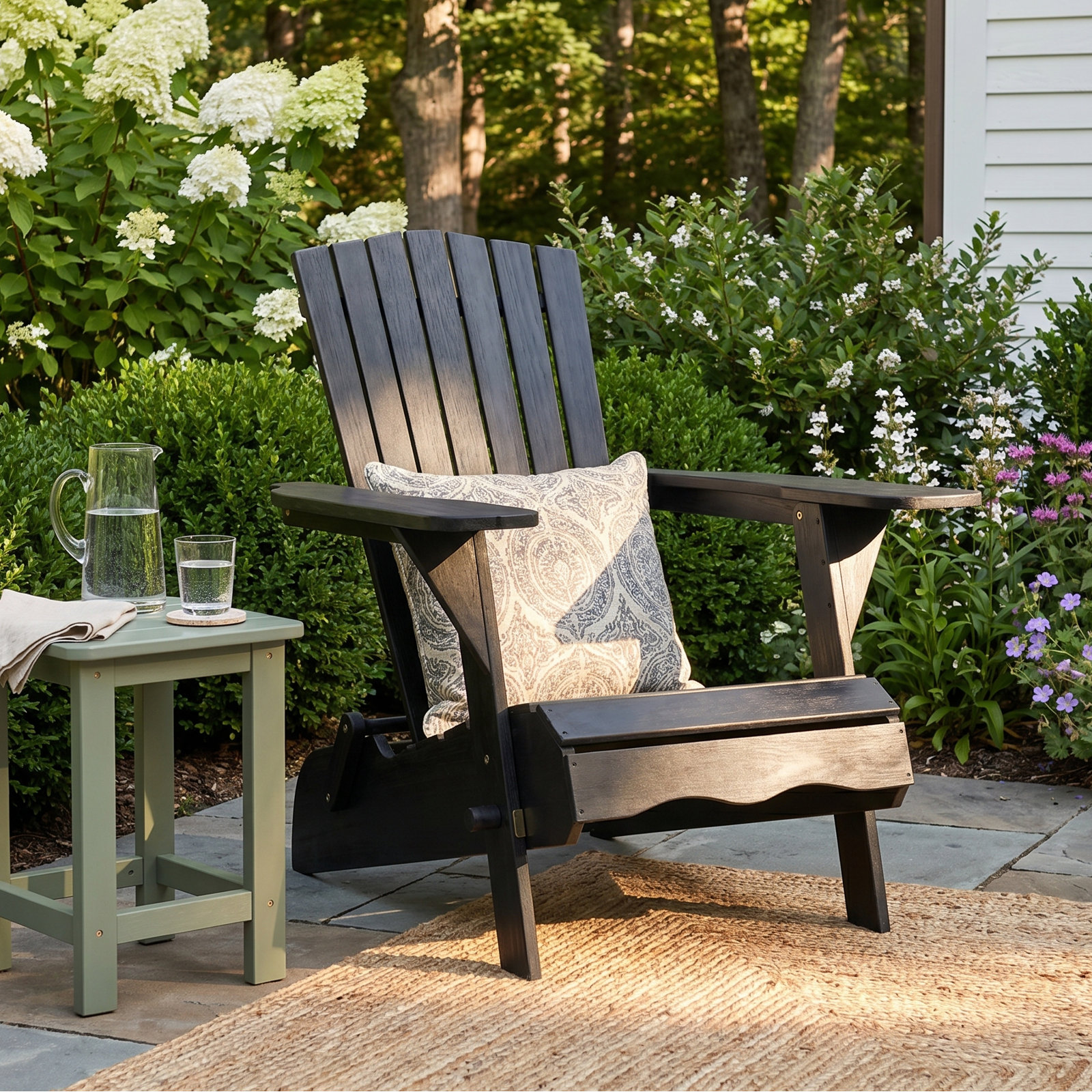Boonville Eucalyptus Outdoor Adirondack Set, Black