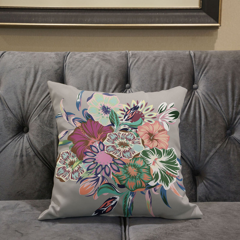 Housse et insert de coussin décoratif en polyester , 18 po x 18 po, Rose/gris