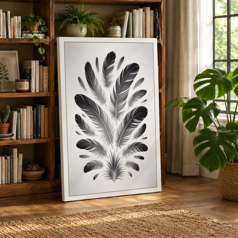 Feather Study Botanical - Wrapped Canvas, 36x24 - 91.4 x 61.0 cm, Ochre Border