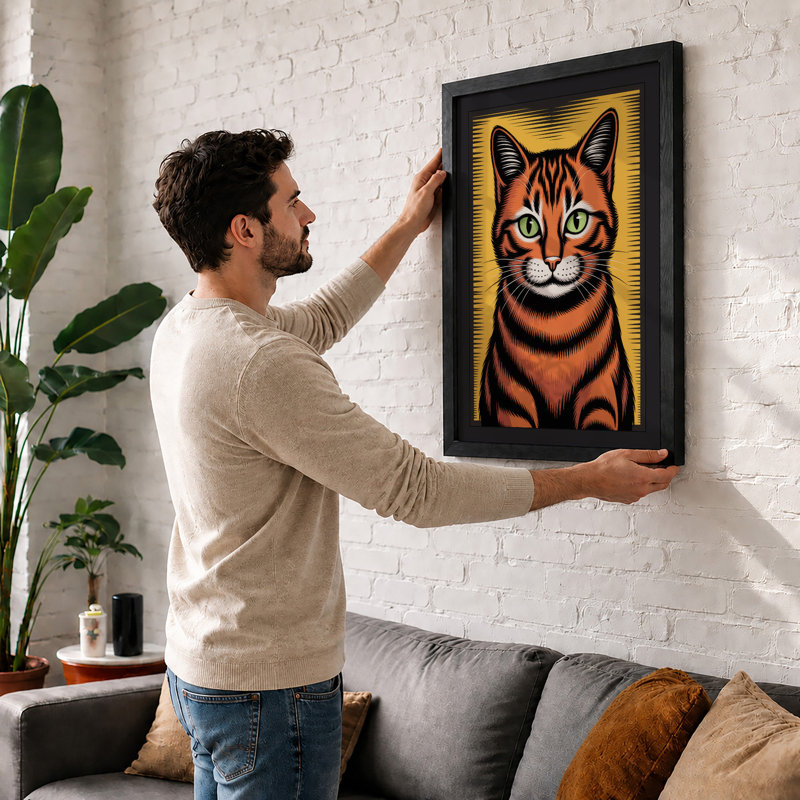 Watchful Tabby Graphic Art - Framed Print, A1 - 84.1 x 59.4 cm, White
