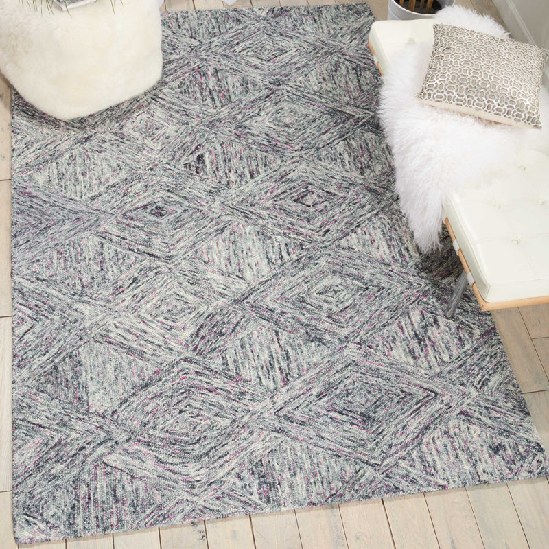 Tapis gris fait à la main Jodie, Rectangle 5 pi x 7 pi 6 po