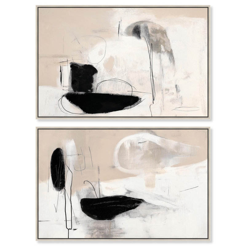 Ensemble de 2 reproductions d'art sur toile neutres neutres par Art Remedy, cadre argenté, 15 x 10, H 11 po x l 16 po