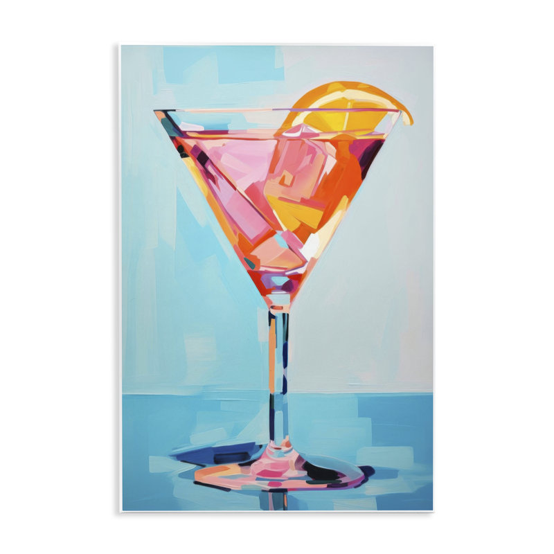 Art mural bleu et rose Martini par LSR Design Studio, H 19 po x l 13 po