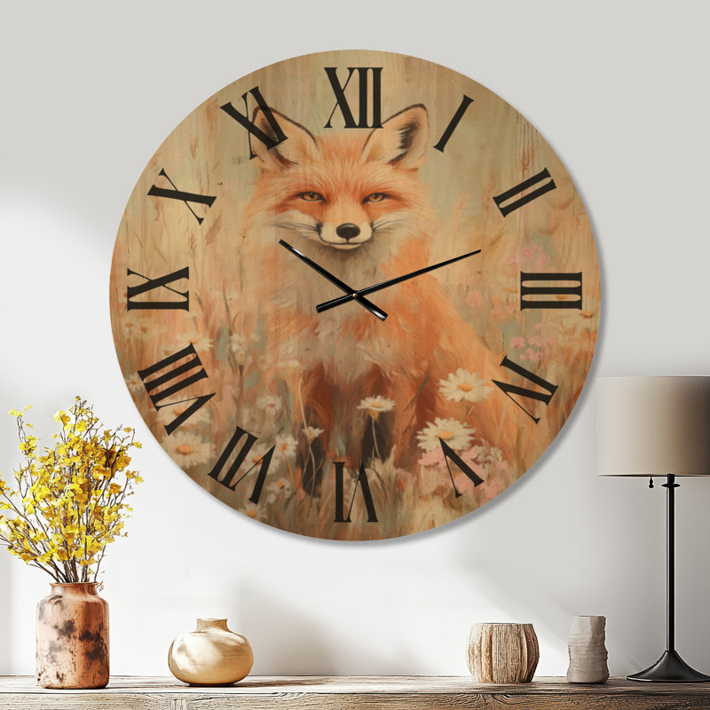 Horloge murale ronde Daisy Meadow Watch - Style cottage, imprimé sur bois, Très grand