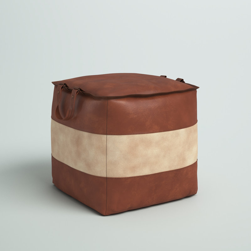 Brock Upholstered Pouf, Brown/Tan