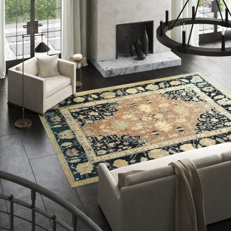 Rag Wool Oriental Area Rug in Black/Brown, Rectangle 8' x 10'