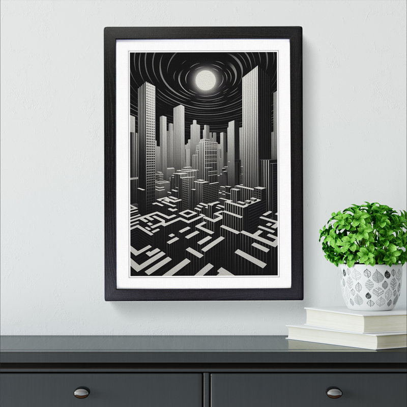 Skyline Op - Single Picture Frame Print on Wood, 46cm H x 34cm W x 2cm D, Black