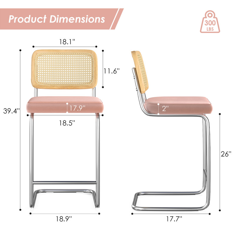 Tabouret Baumgartner, Argenté, Rose, Tabouret de comptoir (siège d'une hauteur de 26 p