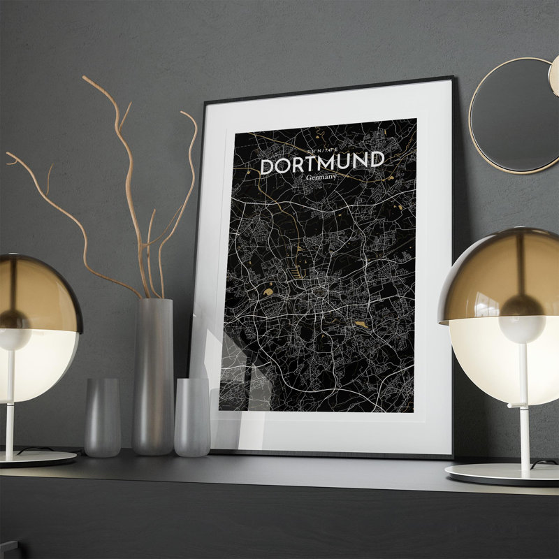 Dortmund City Map in Luxe 1 Piece Wall Art, 17cm H x 11cm W x 0.05cm D