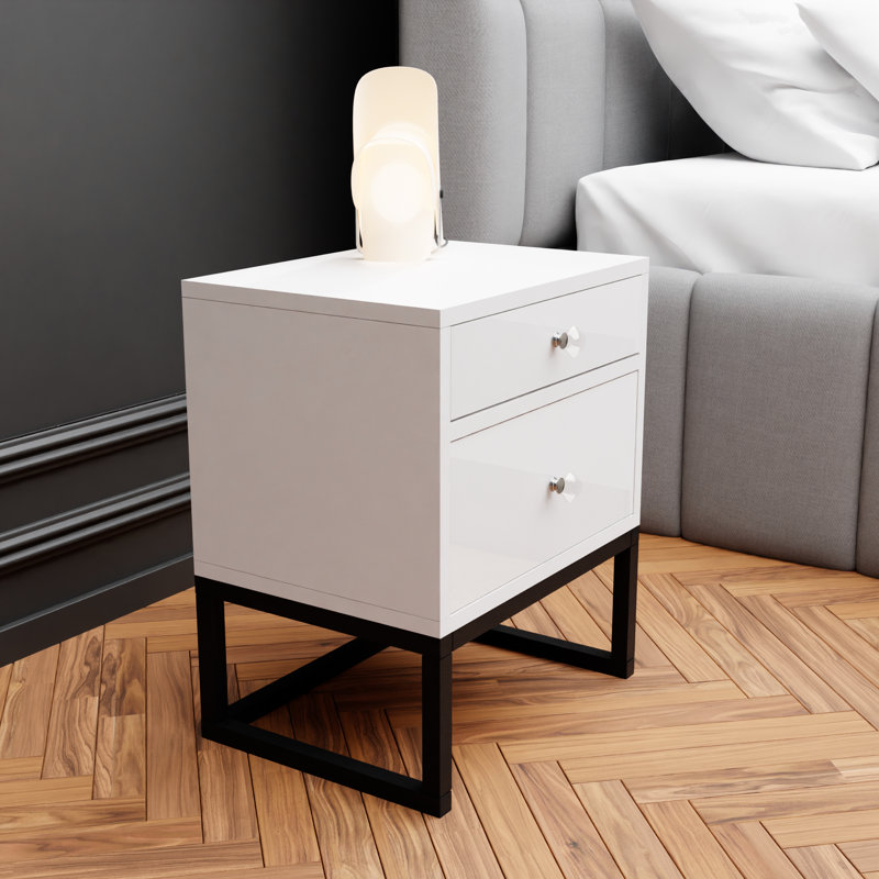 Mekenna 40cm W Metal Bedside Table, Glossy White/Black