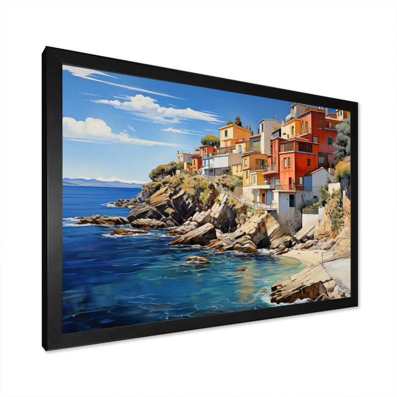Espagne, littoral espagnol - impression, H 24 po x l 32 po x P 1 po, Cadre simple noir