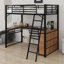 Lit mezzanine en métal avec 3 couches de tablettes et bureau en L-945460171-945460170