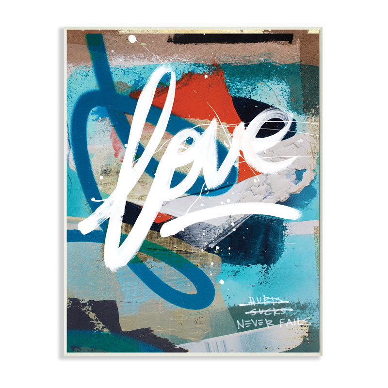 " Graffiti Love Text Modern Urban Blue Pattern ", Wall Plaque, 15" H x 10" W
