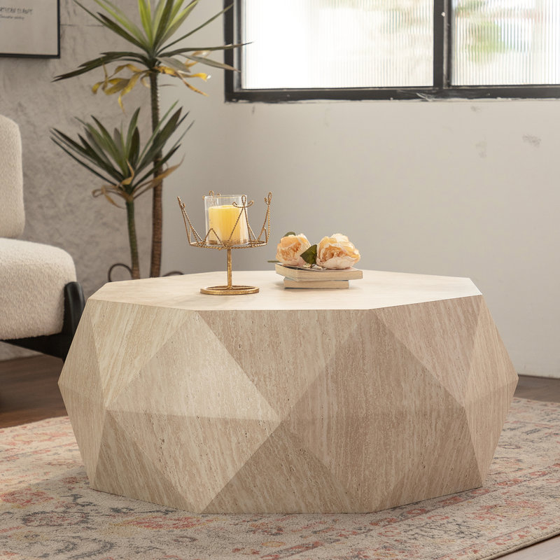 Table basse Drum - aspect bois naturel convenant au bureau, à la salle à manger, au salon sans assemblage, facile à désinfecter, aux matériaux robustes et de qualité
