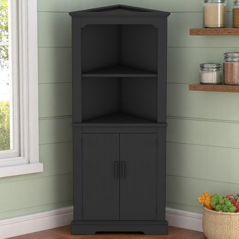 68.28" Corner Kitchen Pantry, Black