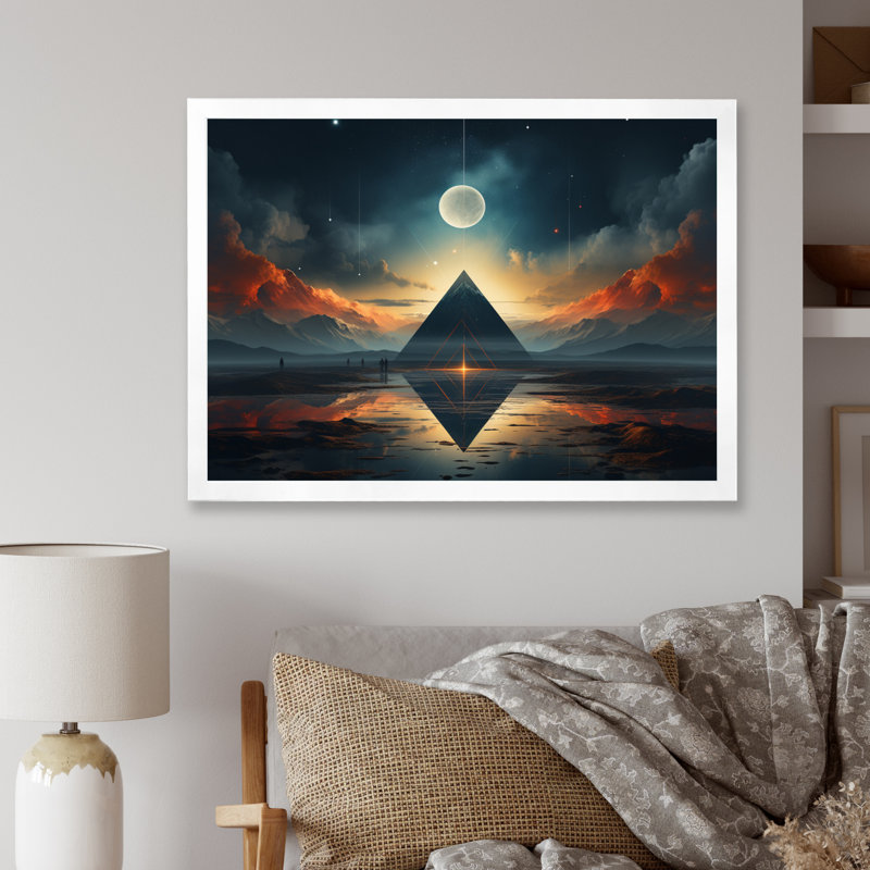 Ciel céleste, rêves géométriques sur toile, Cadre simple blanc, H 16 po x l 32 po x P 1 po