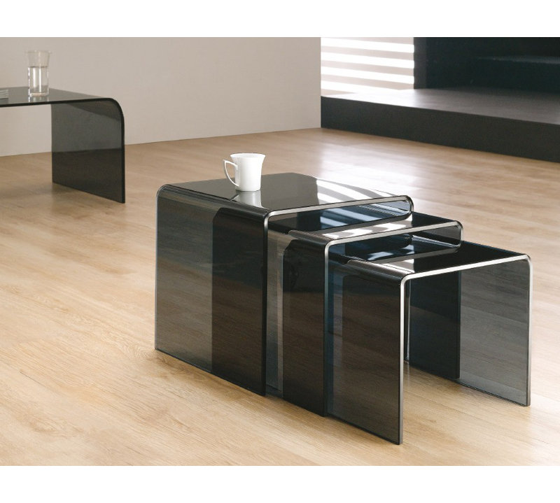Mariana Glass Top Sled Nesting Tables, Smoked