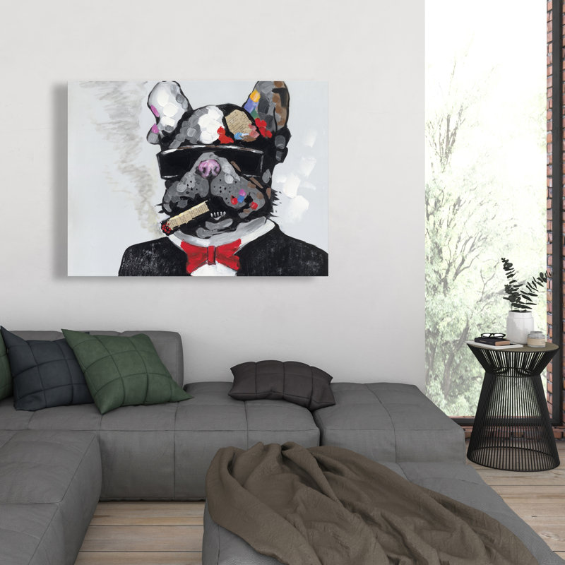 Bulldog fumant un bandit - Toile pour un décor élégant