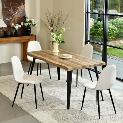 5-Piece Modern Dining Set With Rectangular Wood Grain Table And 4 Upholstered Dining Chairs