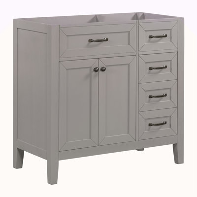 Meuble-lavabo 36 po sans lavabo, base d'armoire seulement, armoire de salle de bain avec tiroirs, structure solide et panneau de fibres à densité moyenne