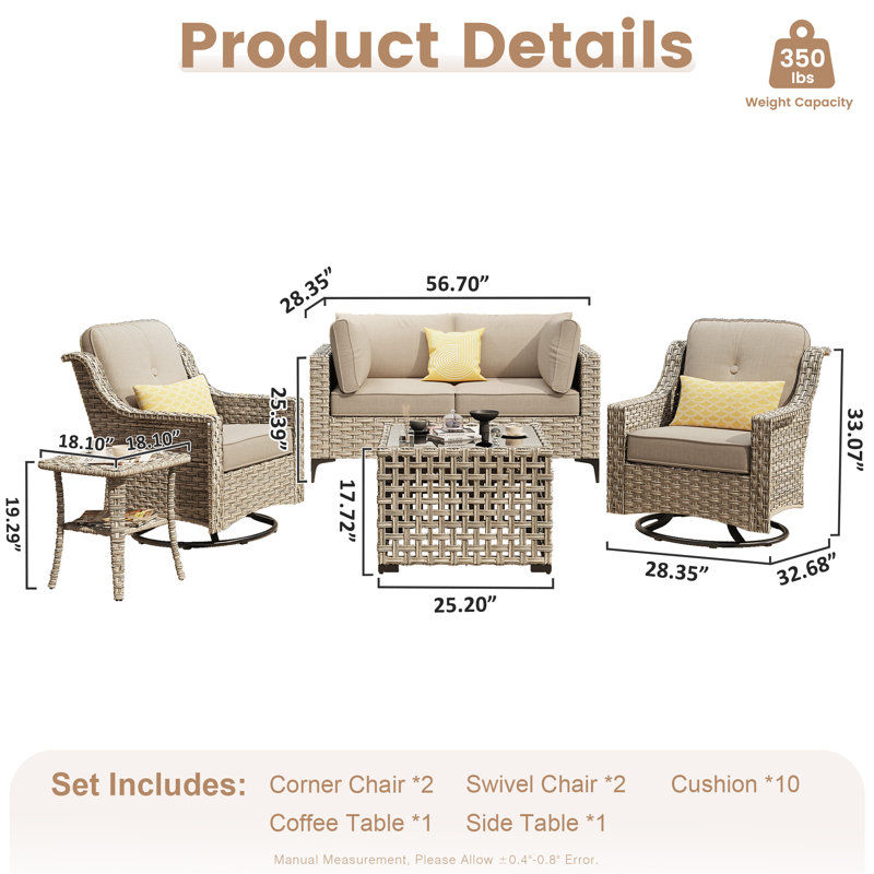 Demariea Outdoor Wicker 4 Person Seating Group With Cushions With Swivel Rocking Chairs, Beige