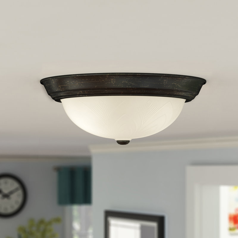 Rowan Glass Flush Mount, Rubbed Oil Bronze, 6" H x 15" W x 11" D