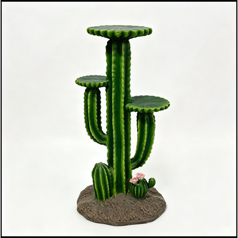 Support pour plante cactus saguaro en résine de 81 cm (32 po) avec 3 étagères à plusieurs niveaux, sculpture, porte-pot de fleurs, résistant aux intempéries, pour l'extérieur