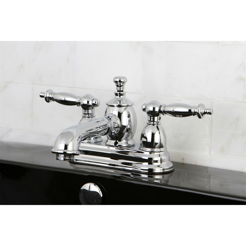 Robinet de salle de bain central à 4 poignées à 3 trous avec 4 tiroirs Kingston, Chrome poli