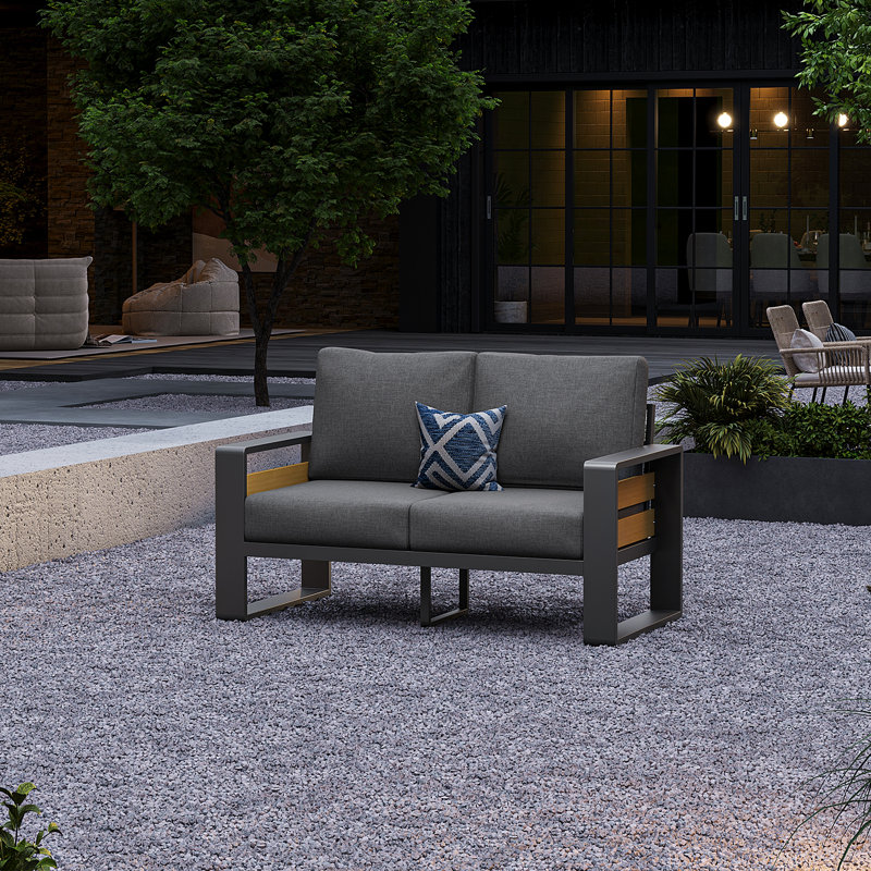 Causeuse d'extérieur en aluminium pour patio avec coussins, Gris foncé