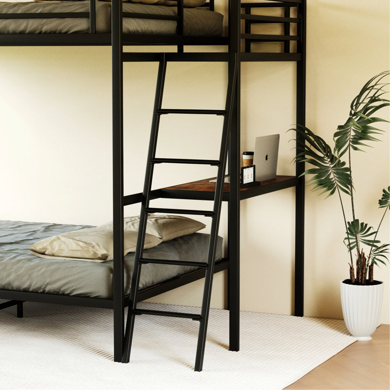Cadre de lit contemporain pour la maison, lit superposé, cadre de lit avec lumières DEL et prise de charge, Black
