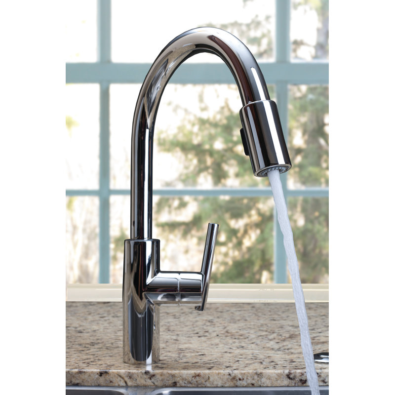 East Linear Pull Down Single Handle Kitchen Faucet, Polished Chrome