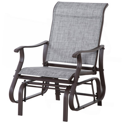 Outdoor Glider Chair, Gliders For Outside Patio With Steel Frame And Mesh Fabric For Backyard, Garden, And Porch, Gray