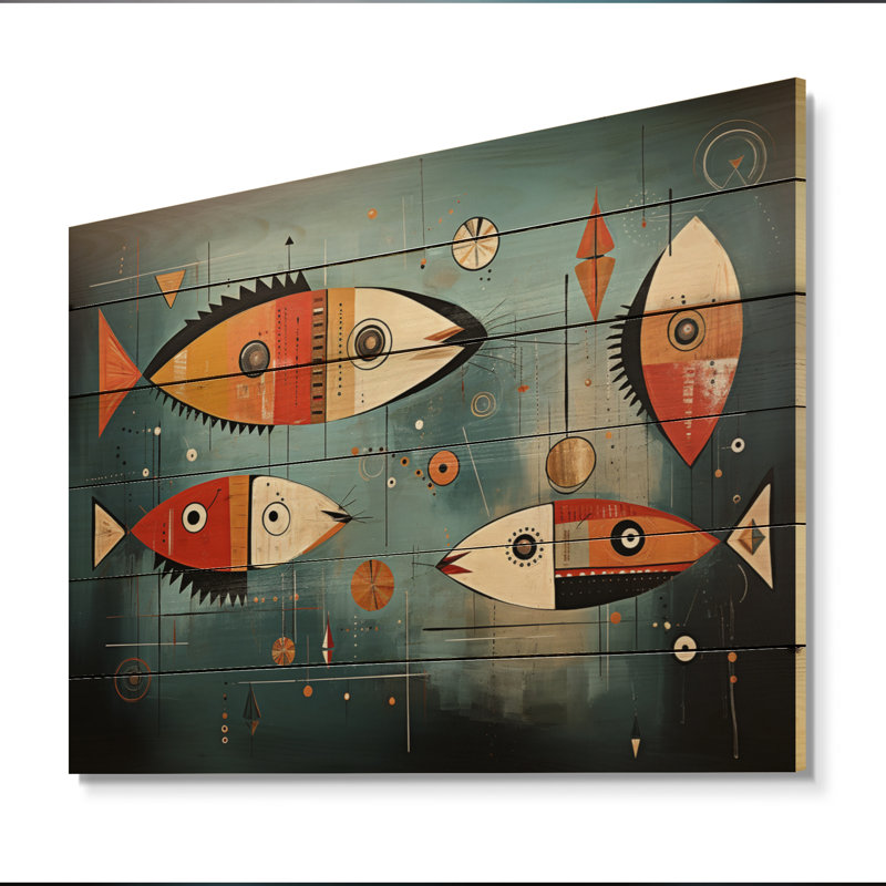 «Minimalisme», collages de poissons I sur bois, H 30 po x l 40 po x P 0,78 po
