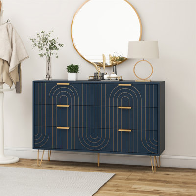 Modern 6 Drawer Dresser, Modern Dresser With Metal Handles, Storage Chest Of Drawer, Wide Dresser Drawer Organizers With  Carving Design For Bedroom, -  STYLISH, MVIP812-W688P170447