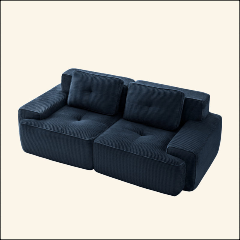 Canapé modulaire moderne en forme de L pour le salon, tissu en velours côtelé, canapé 2 places avec assise profonde, passepoil perlé, conception capitonnée, sans assemblage, conception antidérapante