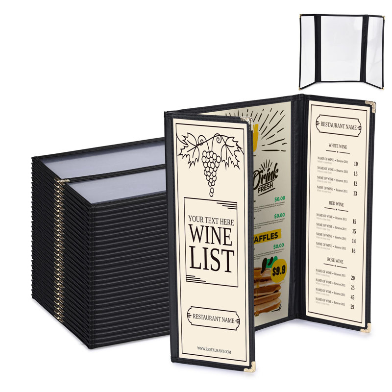 Porte-menu WeChef 30 pièces pour porte-fenêtre pliable 1 page 2 vue 8,5 x 14 po et 2 page 4 vue 4,25 x 14 po porte-menu à double couture bord PVC transparent manchons de menu pour la liste des vins bar à boissons café hôtel