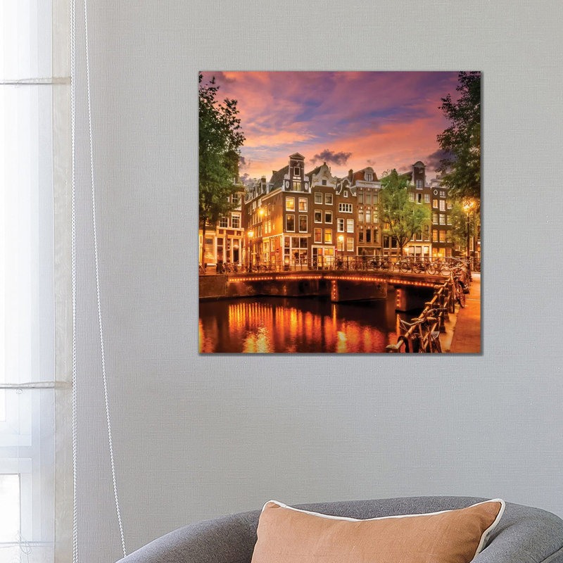Amsterdam Idyllic Sunset by Melanie Viola - Wrapped Canvas Print, 66.04 cm H x 66.04 cm W x 1.91 cm D