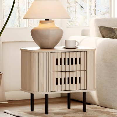 Fluted End Table with 2 Drawers, Modern Side Table for Living Room, Bedroom, 22.5"
