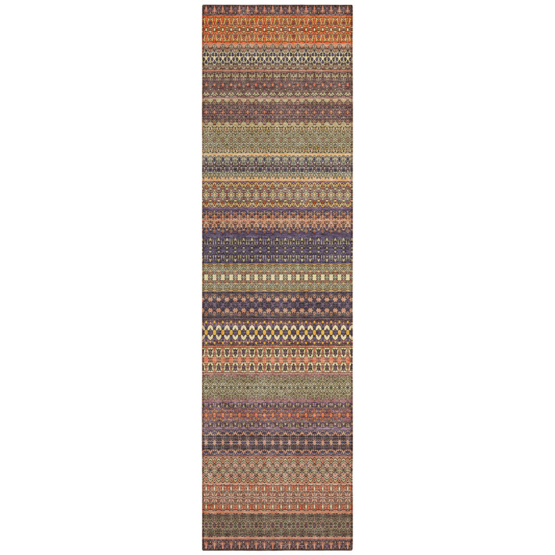 8' Runner Orange Striped Washable Non Skid Indoor Outdoor Runner Rug