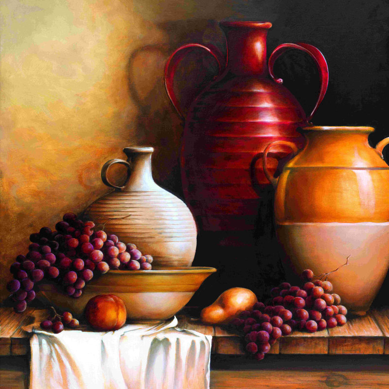 Pots and Fruit - peinture sur toile tendue, H 30 po x l 30 po